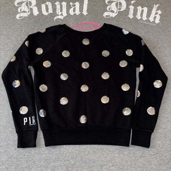 Victoria’s Secret PINK Polka Dot Holographic Sequin Bling Crewneck Sweatshirt-SM - Picture 2 of 10